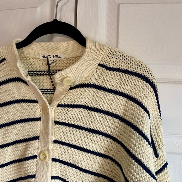 Alex Mill Nico Crewneck Cotton Cardigan Sweater Ivory Navy XS - Picture 4 of 11
